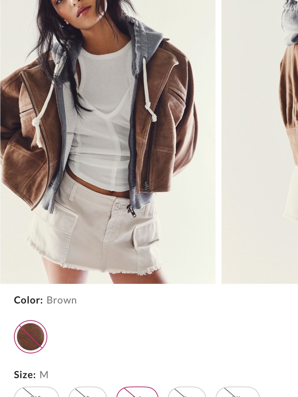 We The Free Brown Cropped Suede Jacket with Gray Hoodie Layer